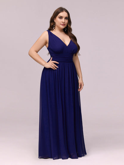 Custom Size Chiffon Sleeveless V-Neck Maxi Bridesmaid Dress #color_Royal Blue