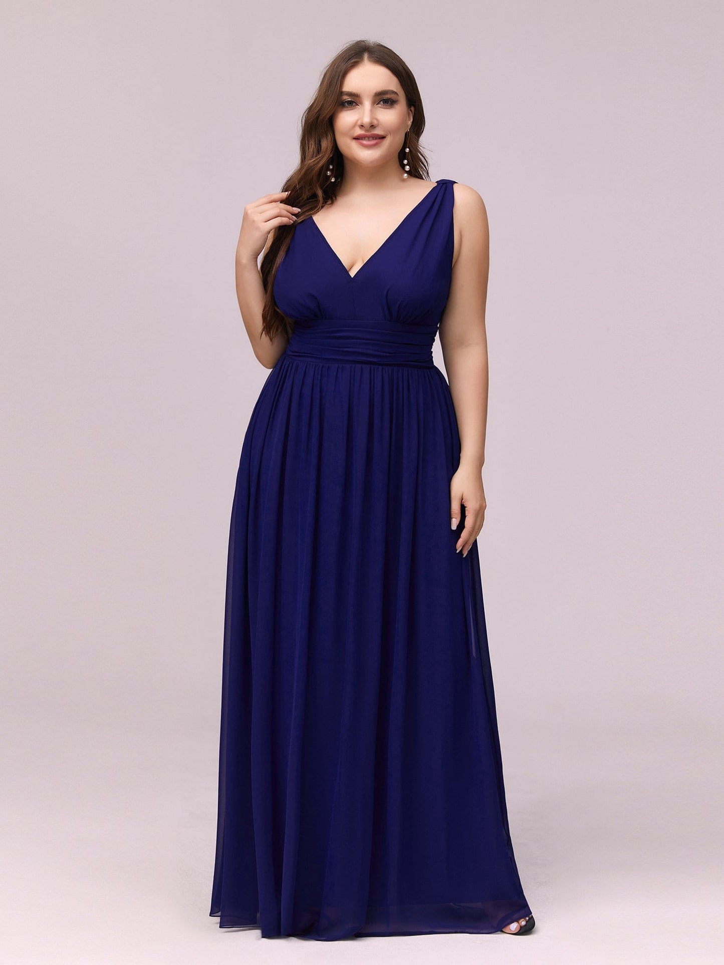 Custom Size Chiffon Sleeveless V-Neck Maxi Bridesmaid Dress #color_Royal Blue