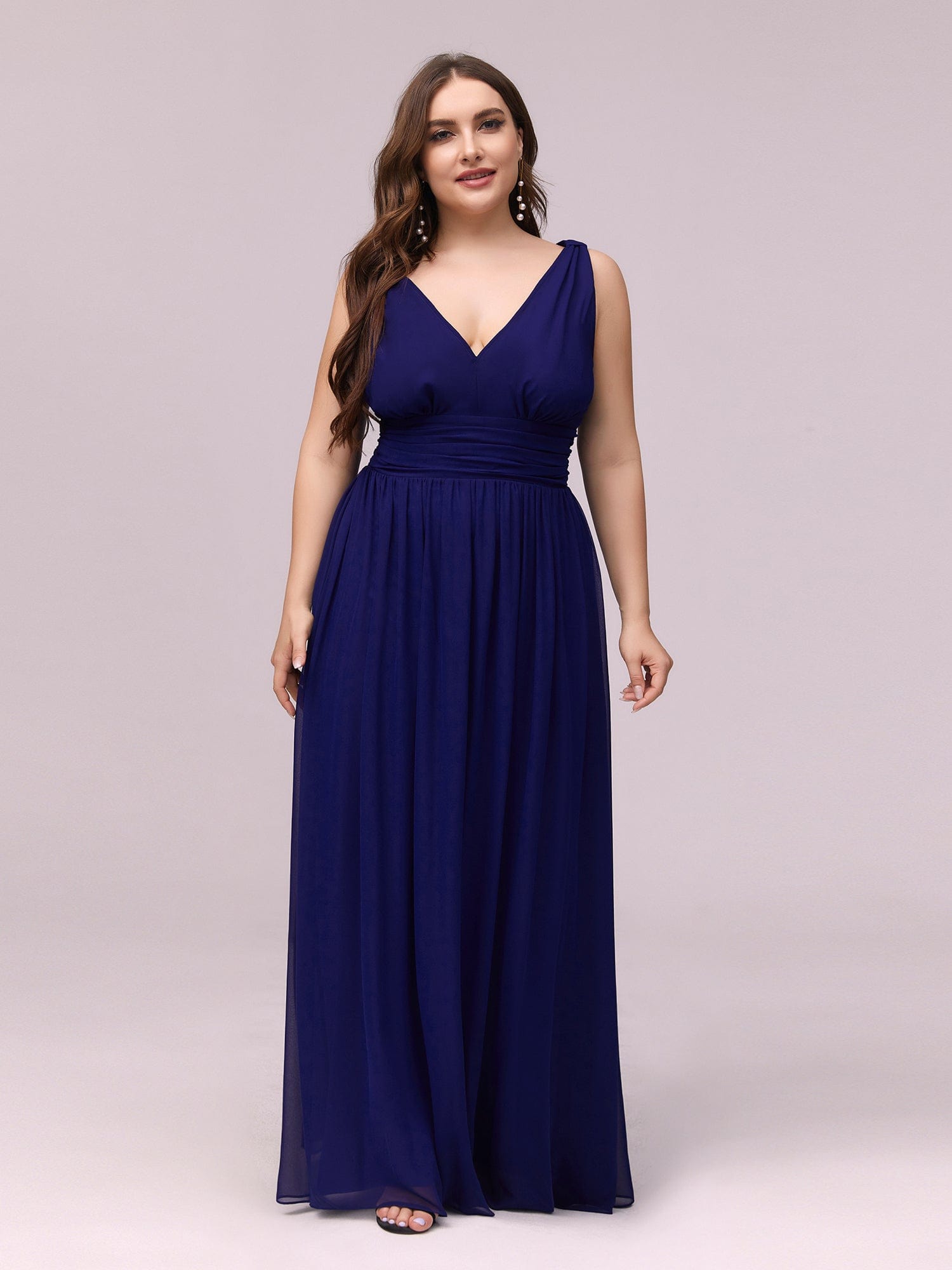 Custom Size Chiffon Sleeveless V-Neck Maxi Bridesmaid Dress #color_Royal Blue