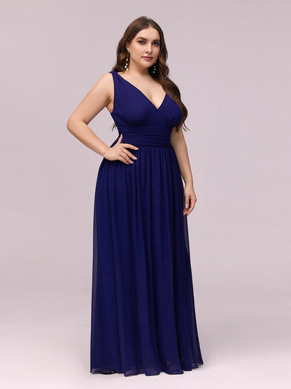 Plus Size Sleeveless V-Neck Semi-Formal Chiffon Bridesmaid Dress #color_Royal Blue