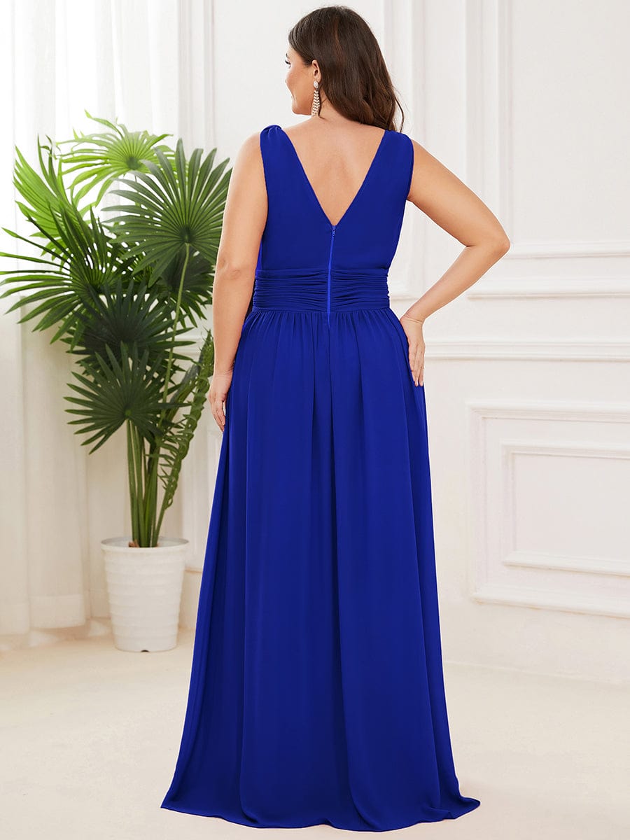 Custom Size Chiffon Sleeveless V-Neck Maxi Bridesmaid Dress #color_Sapphire Blue