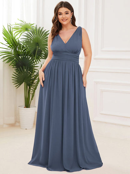 Custom Size Chiffon Sleeveless V-Neck Maxi Bridesmaid Dress #color_Stormy