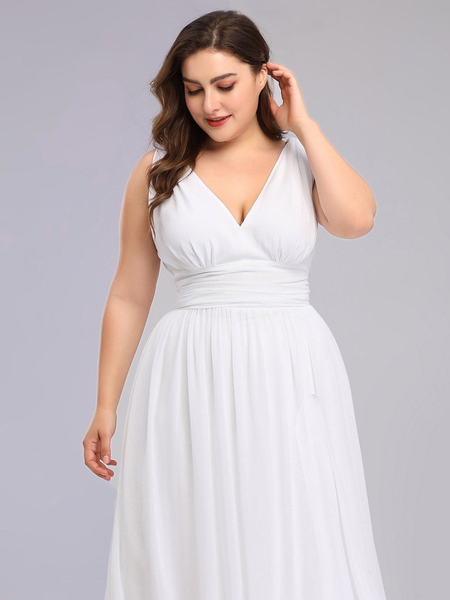 Custom Size Chiffon Sleeveless V-Neck Maxi Bridesmaid Dress #color_White