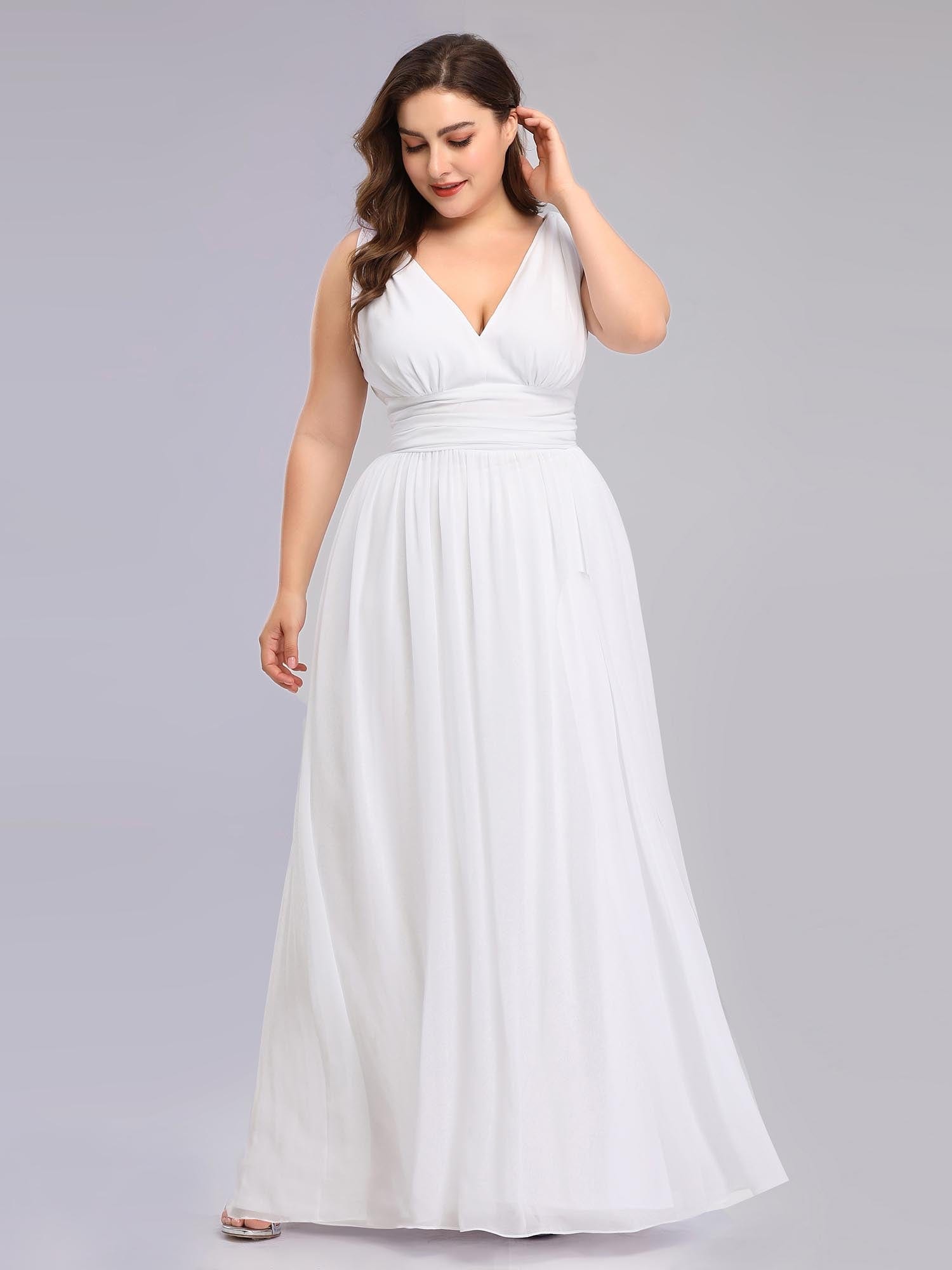 Custom Size Chiffon Sleeveless V-Neck Maxi Bridesmaid Dress #color_White