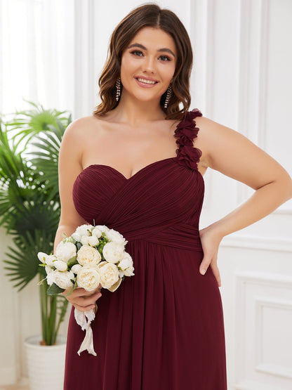 Custom Size Chiffon Sweetheart Pleated One Shoulder Bridesmaid Dress #color_Burgundy