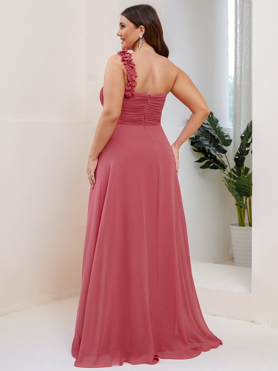 Custom Size Chiffon Sweetheart Pleated One Shoulder Bridesmaid Dress #color_Cameo Brown