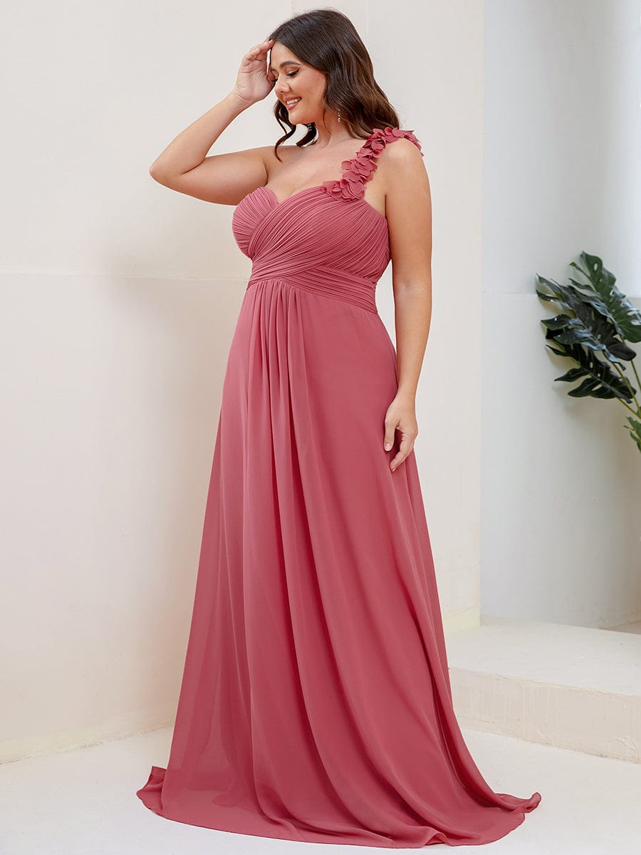 Custom Size Chiffon Sweetheart Pleated One Shoulder Bridesmaid Dress #color_Cameo Brown