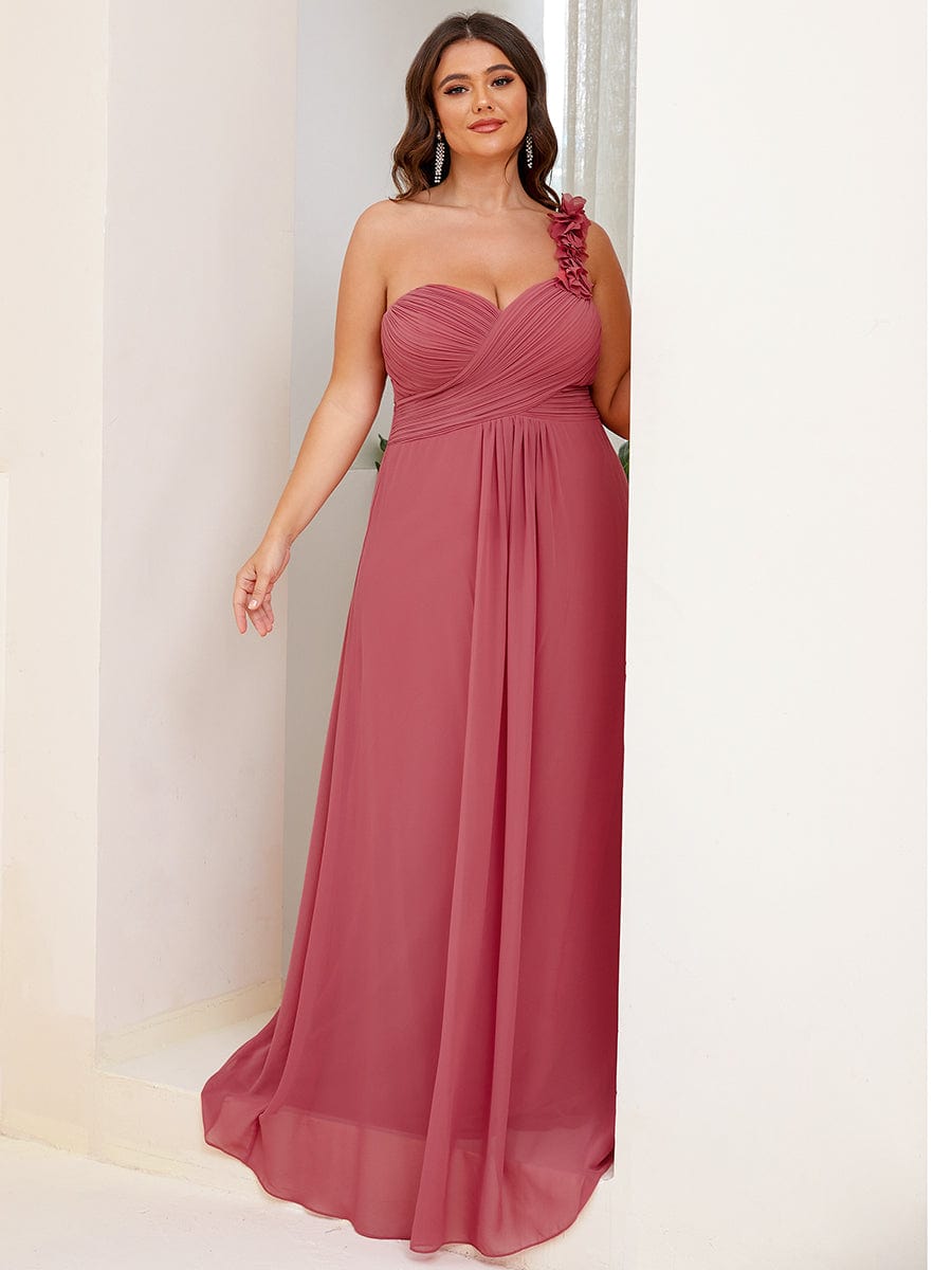 Custom Size Chiffon Sweetheart Pleated One Shoulder Bridesmaid Dress #color_Cameo Brown