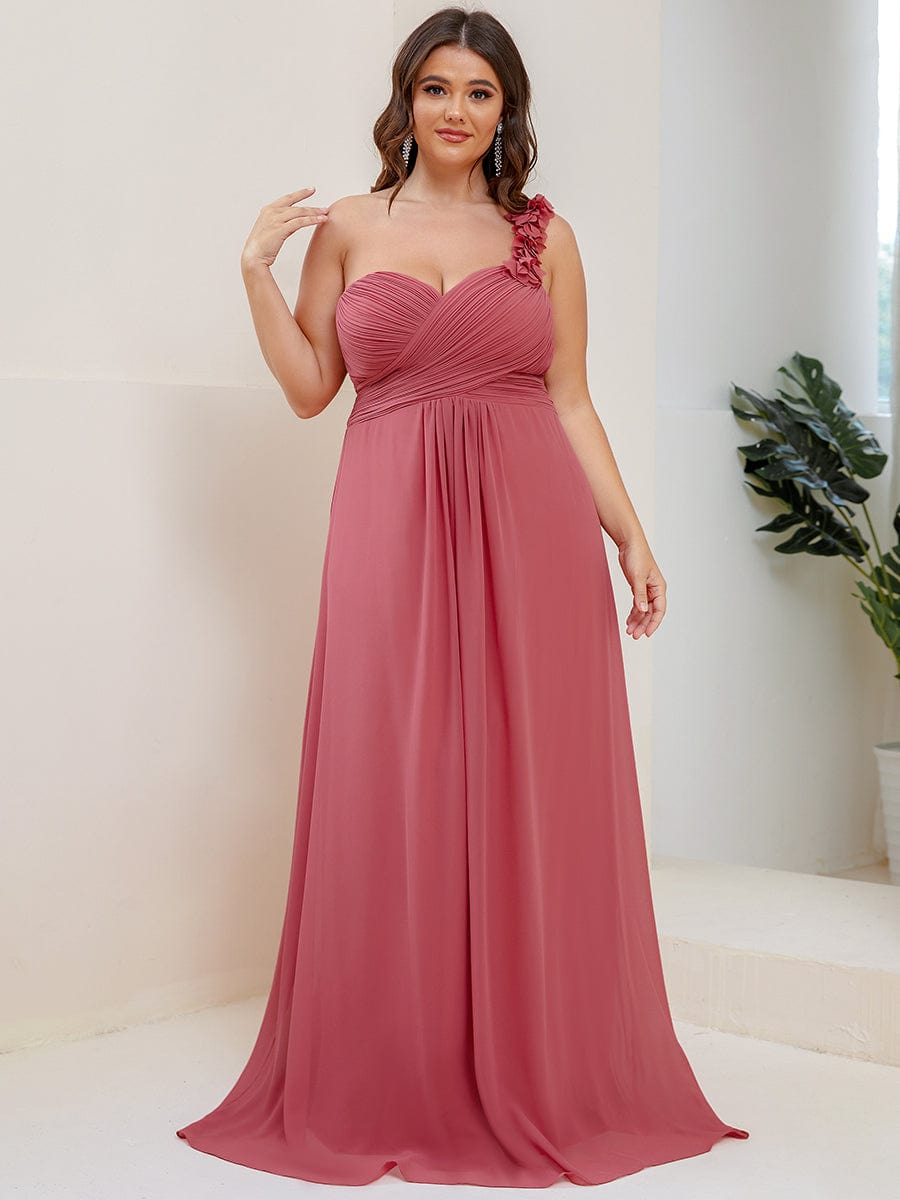 Plus Size One Shoulder Long Chiffon Bridesmaid Dress #color_Cameo Brown