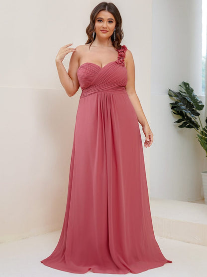 Plus Size One Shoulder Long Chiffon Bridesmaid Dress #color_Cameo Brown