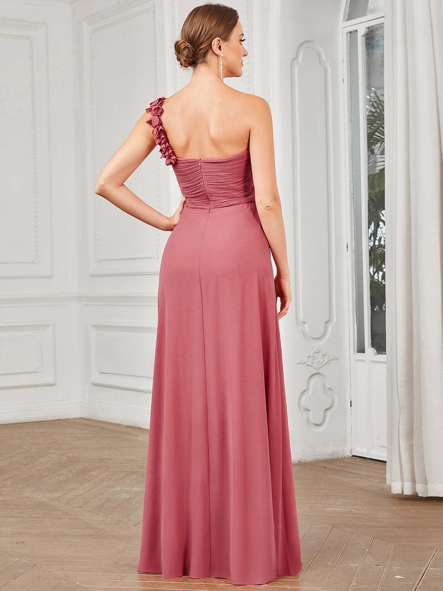 Sweet Pleated Bodice One Shoulder Chiffon Bridesmaid Dress #color_Cameo Brown