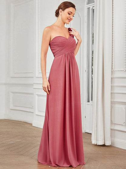 Sweet Pleated Bodice One Shoulder Chiffon Bridesmaid Dress #color_Cameo Brown