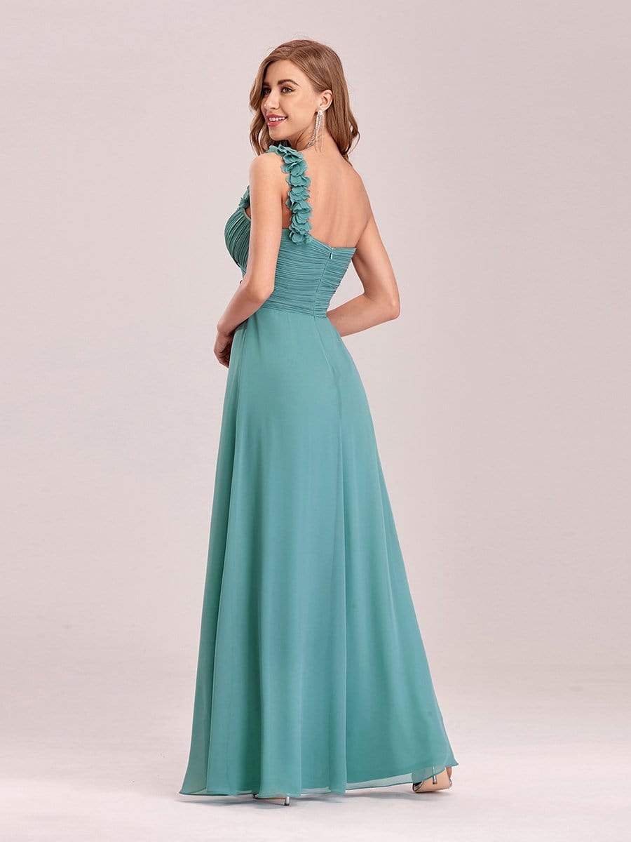 Chiffon One Shoulder Maxi Long Bridesmaid Dresses for Women #color_Dusty Blue