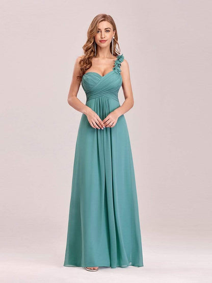 Chiffon One Shoulder Maxi Long Bridesmaid Dresses for Women #color_Dusty Blue