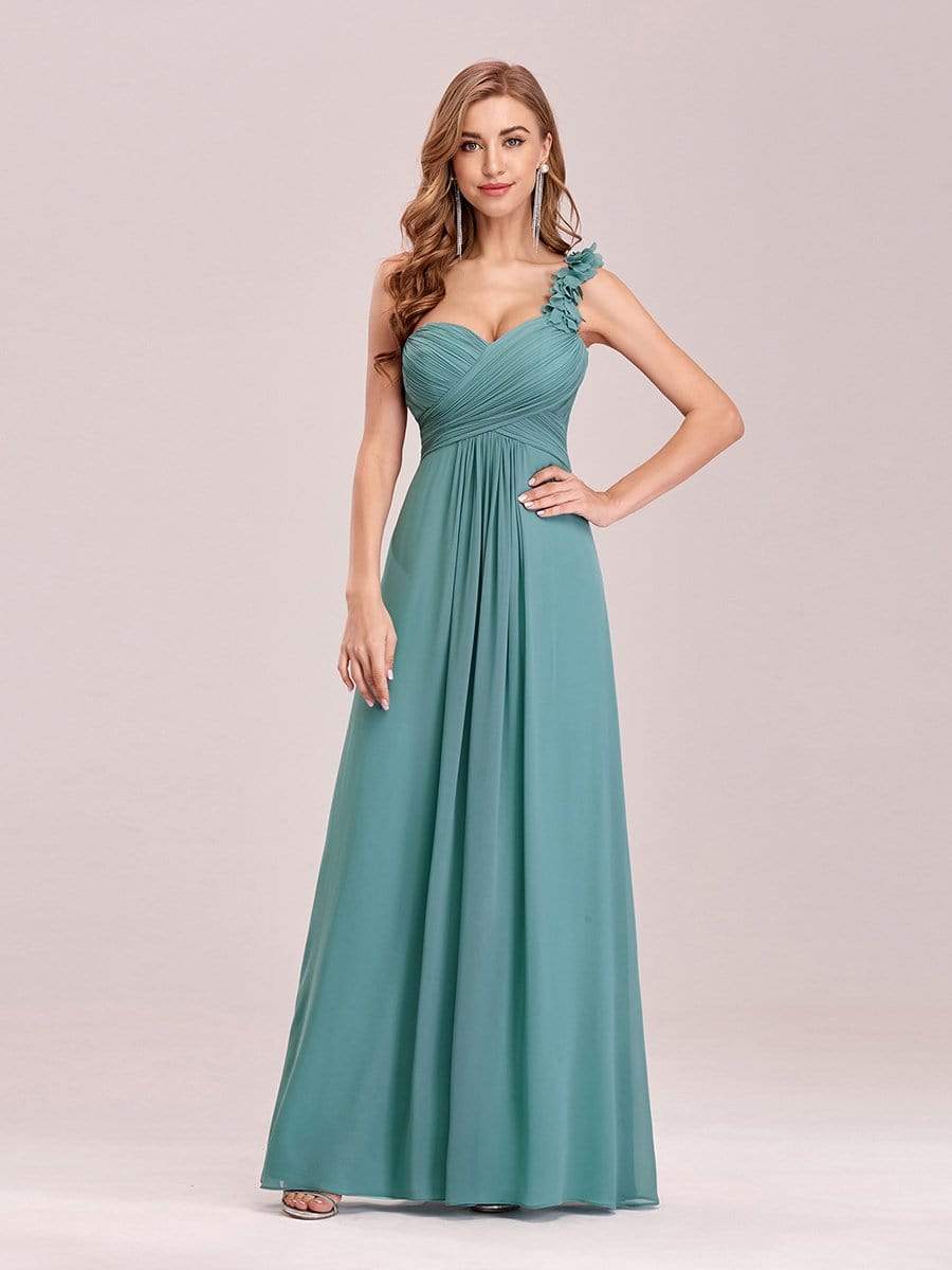 Chiffon One Shoulder Maxi Long Bridesmaid Dresses for Women #color_Dusty Blue