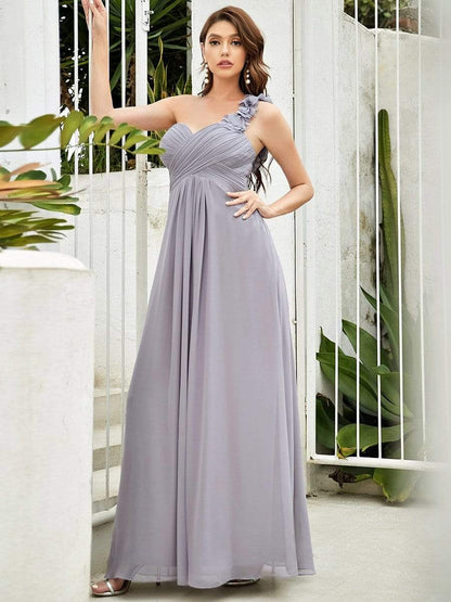 Chiffon One Shoulder Maxi Long Bridesmaid Dresses for Women #color_Grey