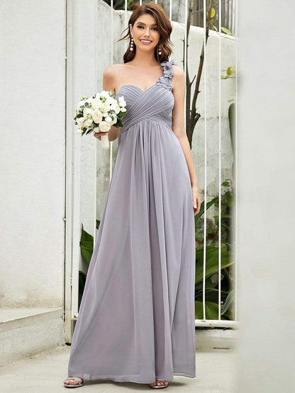 Chiffon One Shoulder Maxi Long Bridesmaid Dresses for Women #color_Grey