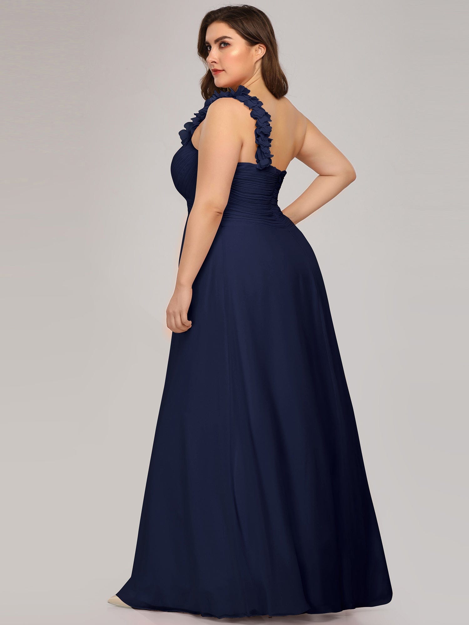 Custom Size Chiffon Sweetheart Pleated One Shoulder Bridesmaid Dress #color_Navy Blue