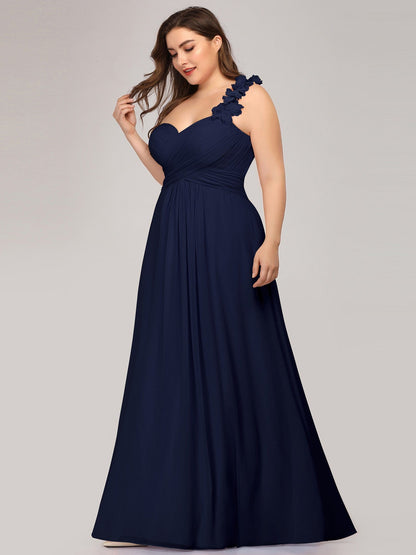 Custom Size Chiffon Sweetheart Pleated One Shoulder Bridesmaid Dress #color_Navy Blue