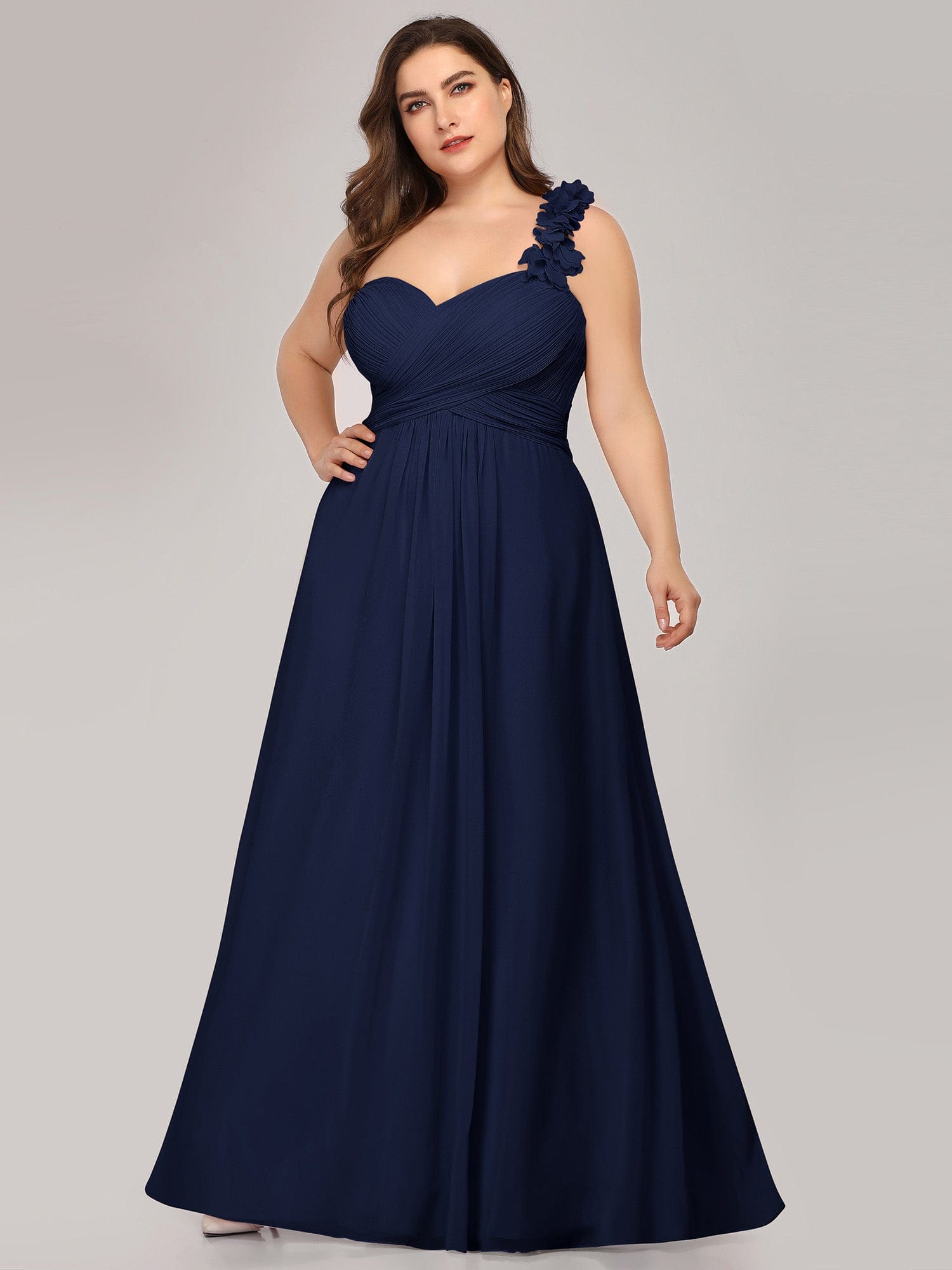 Custom Size Chiffon Sweetheart Pleated One Shoulder Bridesmaid Dress #color_Navy Blue