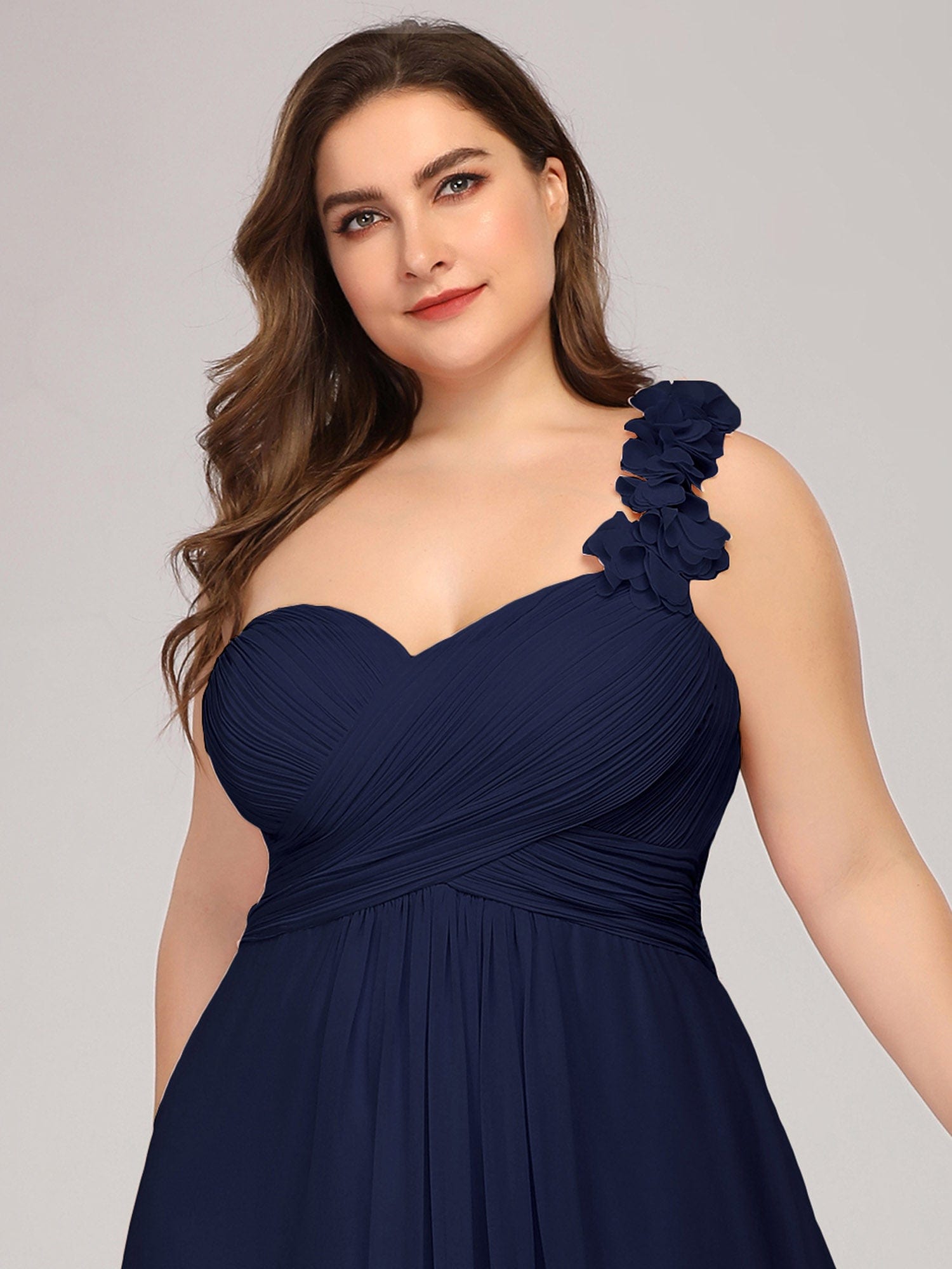 Custom Size Chiffon Sweetheart Pleated One Shoulder Bridesmaid Dress #color_Navy Blue