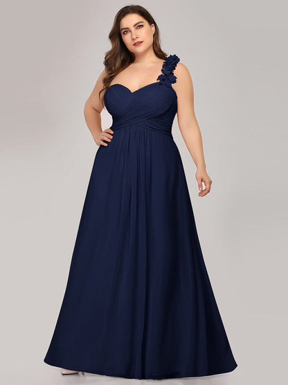 Plus Size One Shoulder Long Chiffon Bridesmaid Dress #color_Navy Blue