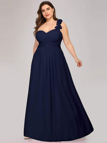 Sweet Pleated Bodice One Shoulder Chiffon Bridesmaid Dress #color_Navy Blue