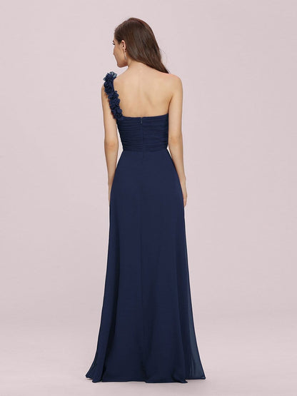 Sweet Pleated Bodice One Shoulder Chiffon Bridesmaid Dress #color_Navy Blue