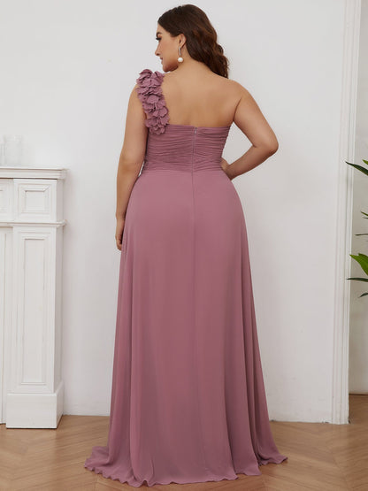 Custom Size Chiffon Sweetheart Pleated One Shoulder Bridesmaid Dress #color_Purple Orchid