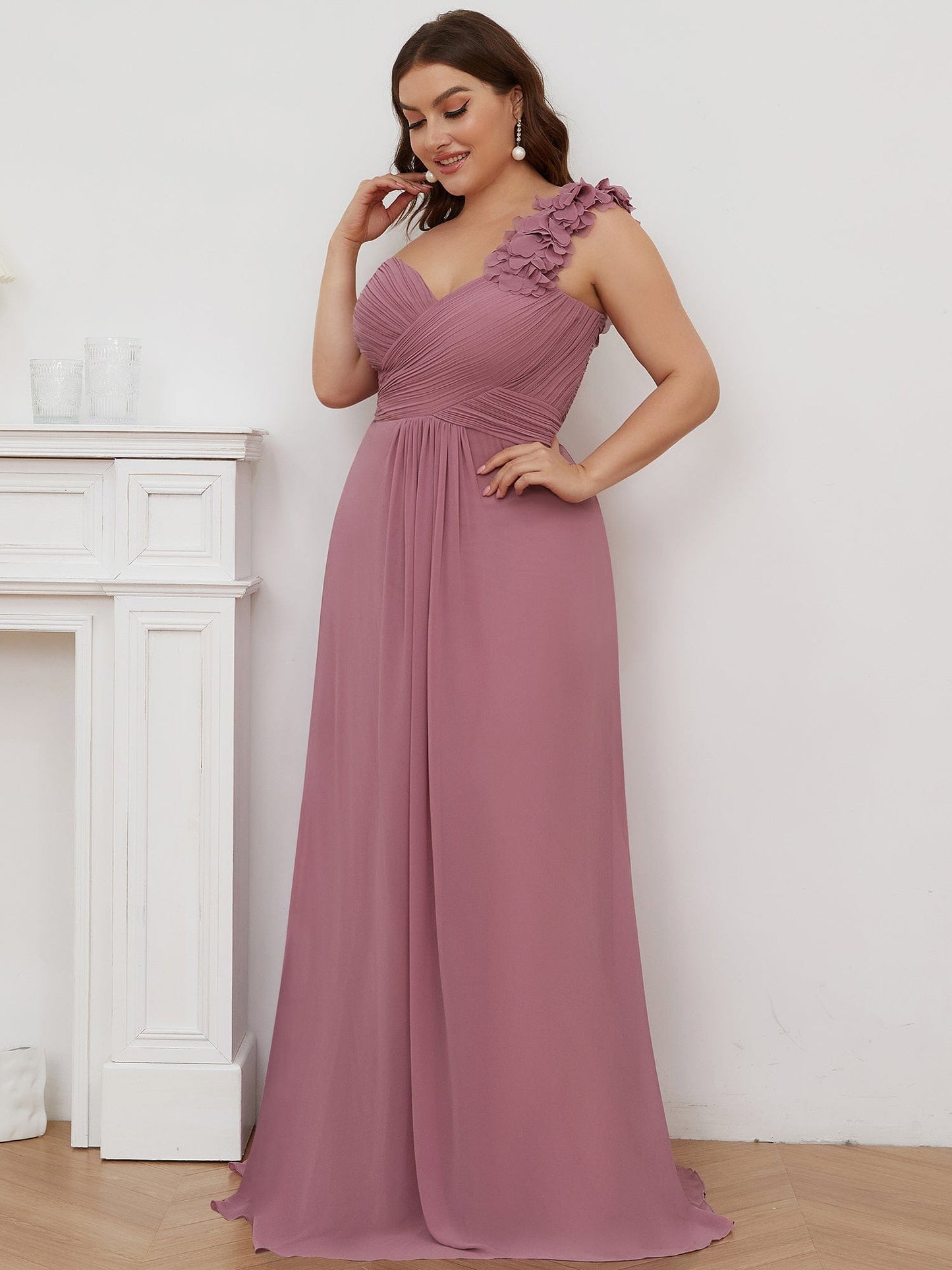 Custom Size Chiffon Sweetheart Pleated One Shoulder Bridesmaid Dress #color_Purple Orchid