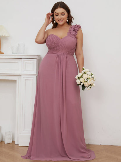 Custom Size Chiffon Sweetheart Pleated One Shoulder Bridesmaid Dress #color_Purple Orchid