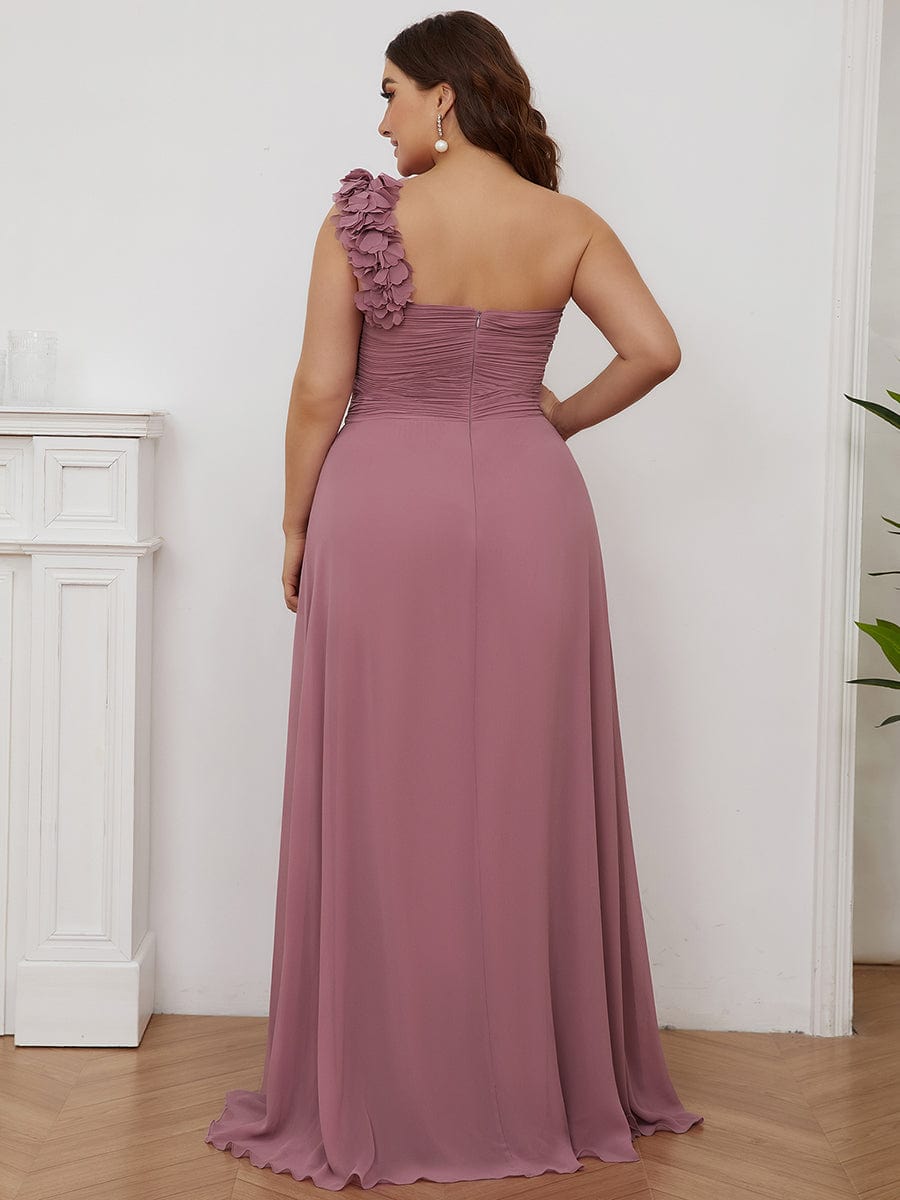 Plus Size One Shoulder Long Chiffon Bridesmaid Dress #color_Purple Orchid