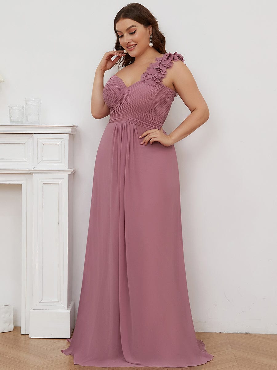 Plus Size One Shoulder Long Chiffon Bridesmaid Dress #color_Purple Orchid