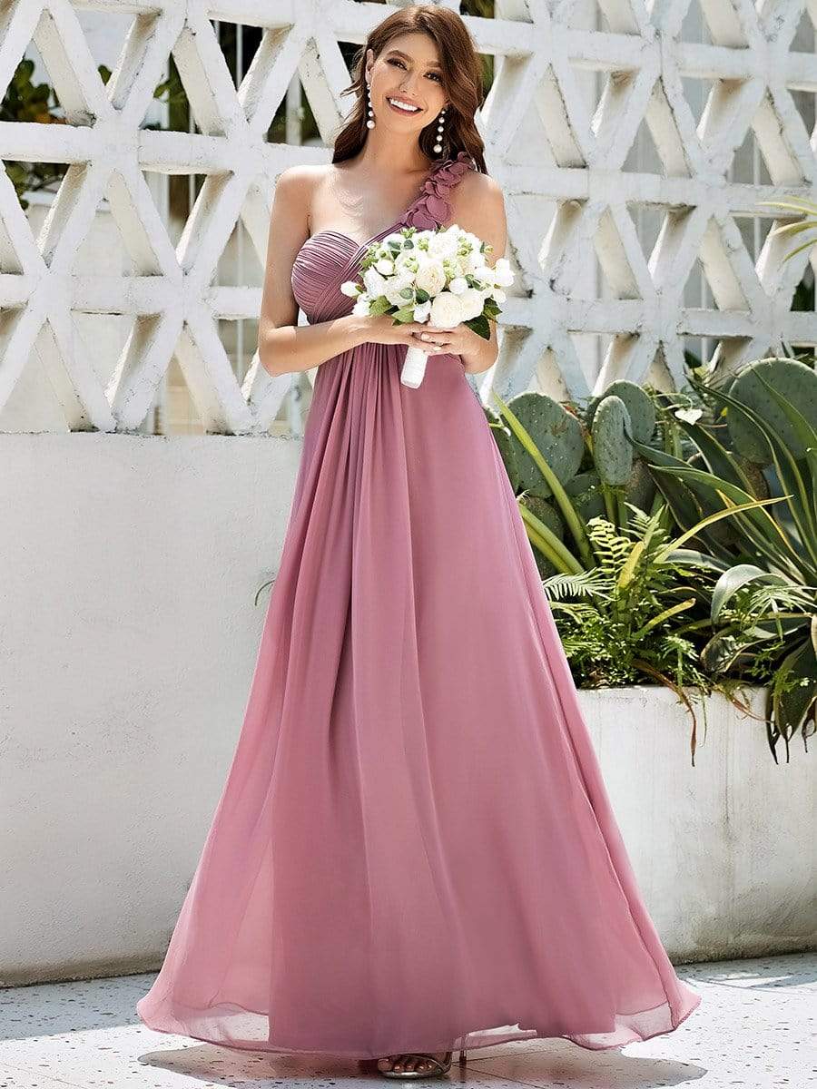 Chiffon One Shoulder Maxi Long Bridesmaid Dresses for Women #color_Purple Orchid