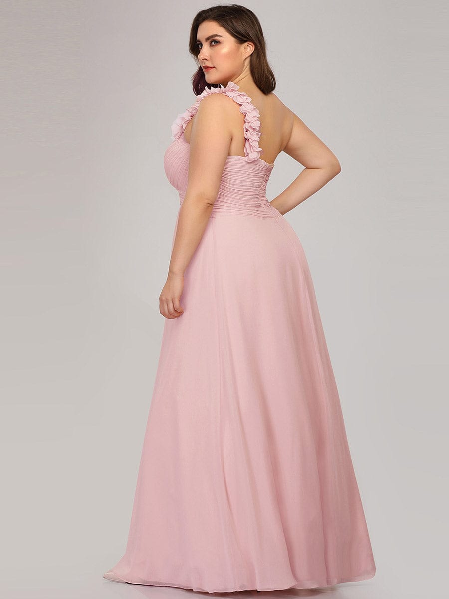 Custom Size Chiffon Sweetheart Pleated One Shoulder Bridesmaid Dress #color_Pink