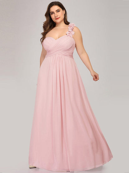 Custom Size Chiffon Sweetheart Pleated One Shoulder Bridesmaid Dress #color_Pink