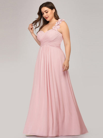 Custom Size Chiffon Sweetheart Pleated One Shoulder Bridesmaid Dress #color_Pink