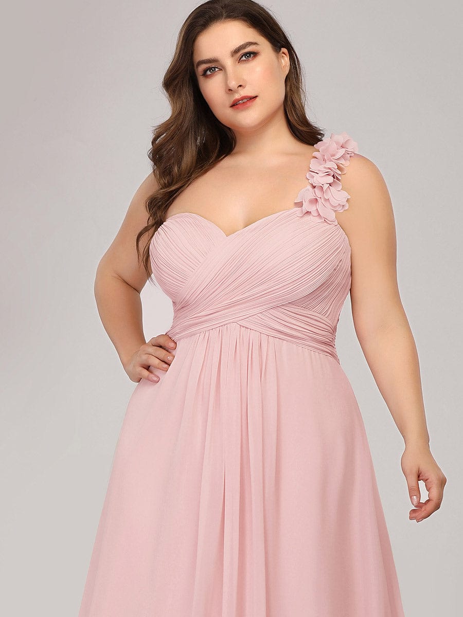 Custom Size Chiffon Sweetheart Pleated One Shoulder Bridesmaid Dress #color_Pink