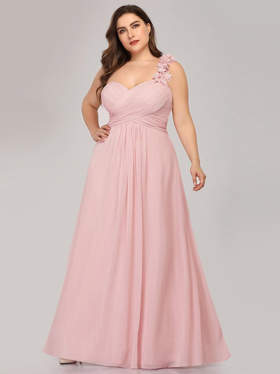 Custom Size Chiffon Sweetheart Pleated One Shoulder Bridesmaid Dress #color_Pink