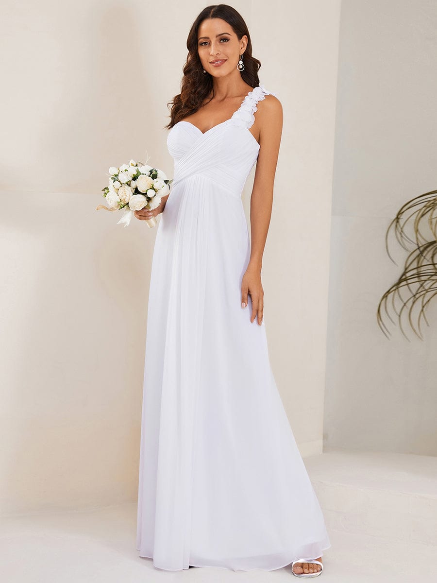 Custom Size Chiffon Sweetheart Pleated One Shoulder Bridesmaid Dress #color_White