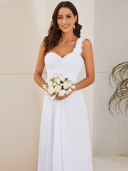 Sweet Pleated Bodice One Shoulder Chiffon Bridesmaid Dress #color_White