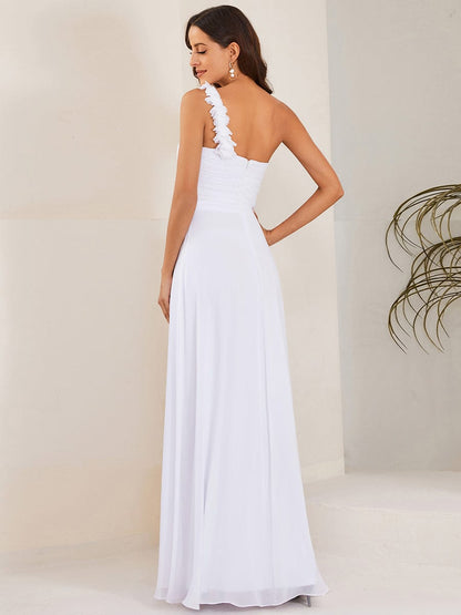 Custom Size Chiffon Sweetheart Pleated One Shoulder Bridesmaid Dress #color_White