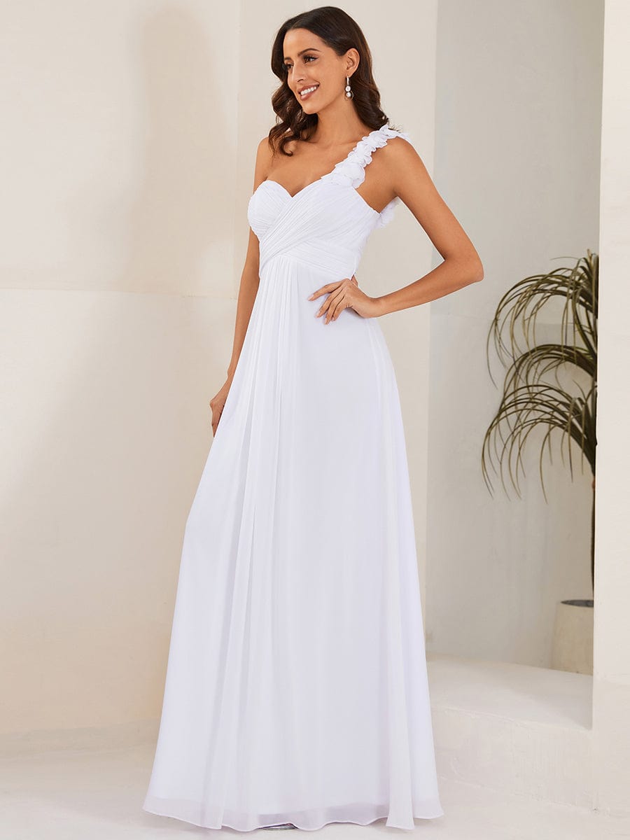 Custom Size Chiffon Sweetheart Pleated One Shoulder Bridesmaid Dress #color_White