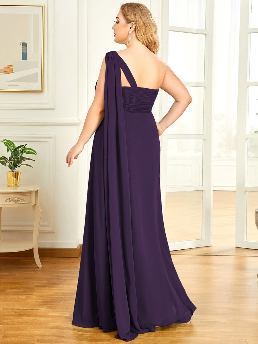 Pleated One Shoulder Long Chiffon Evening Dress #color_Dark Purple