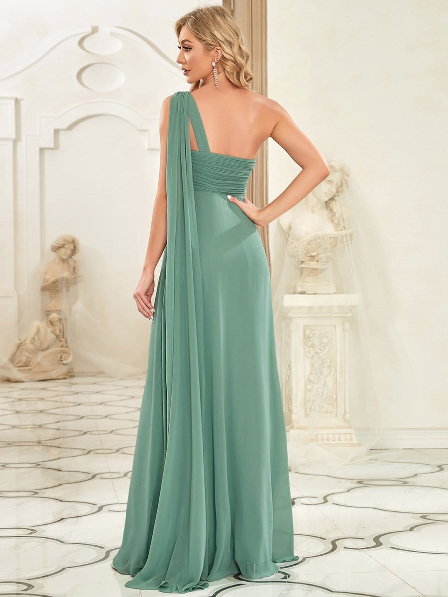 Pleated Chiffon One Shoulder Long Evening Dress #color_Green Bean 