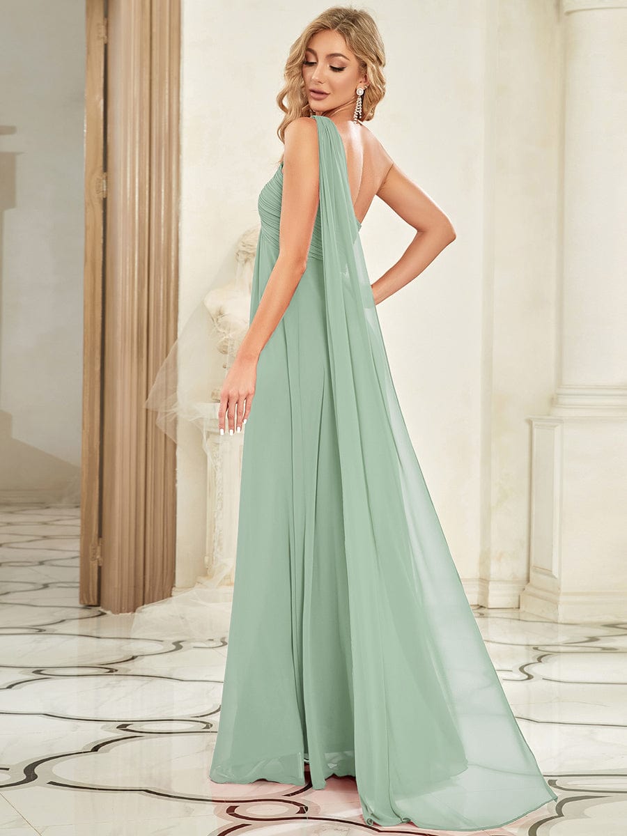 Custom Size Pleated One Shoulder Long Chiffon Evening Dress #color_Mint Green