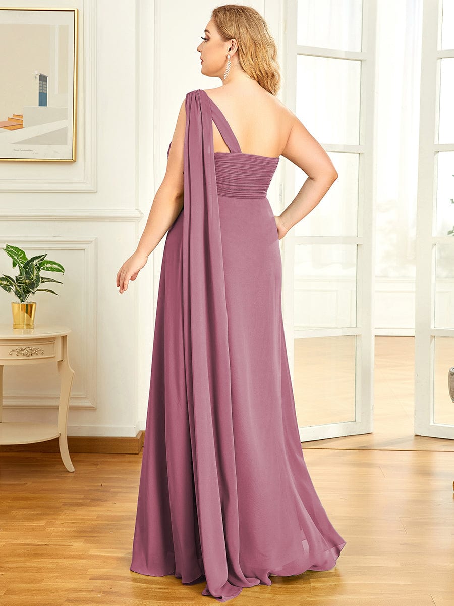 Custom Size Pleated One Shoulder Long Chiffon Evening Dress #color_Purple Orchid