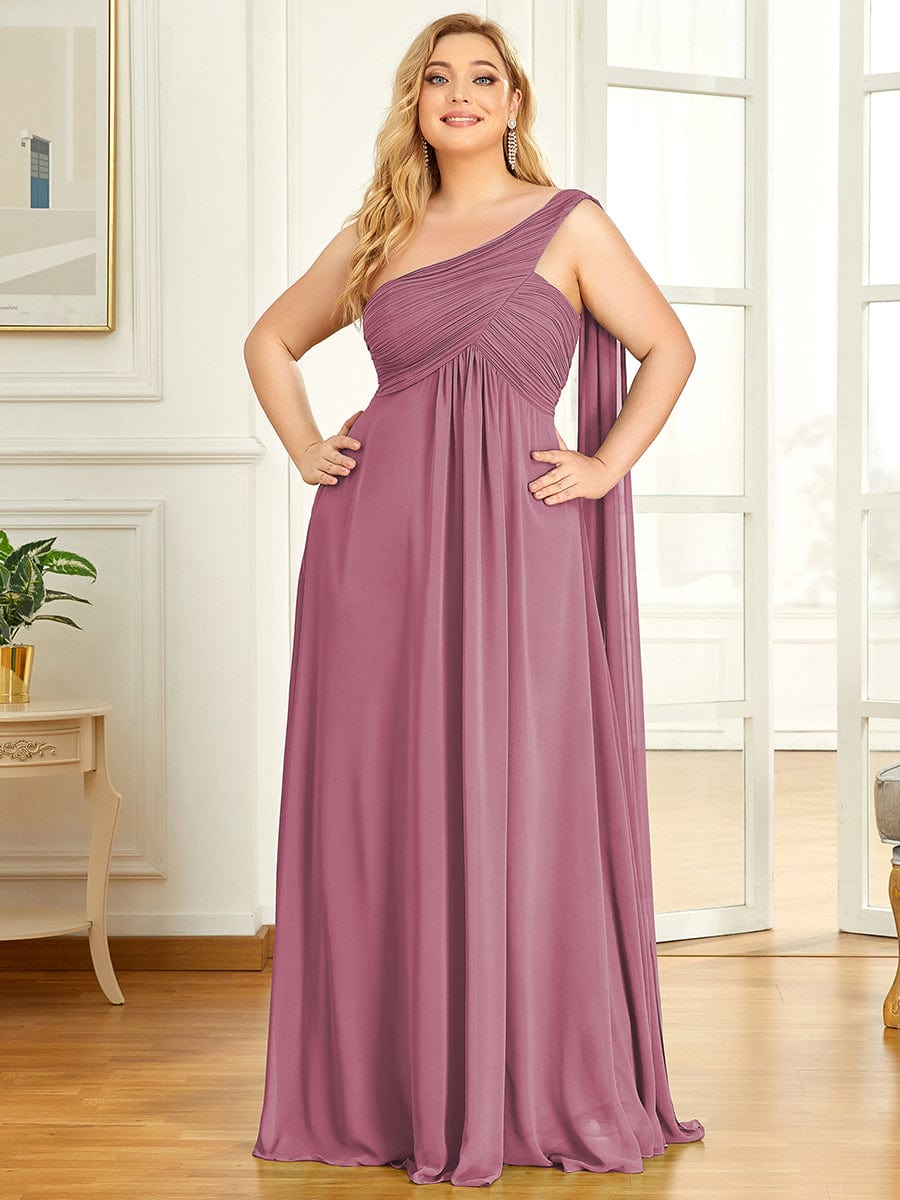 Pleated One Shoulder Long Chiffon Evening Dress #color_Purple Orchid