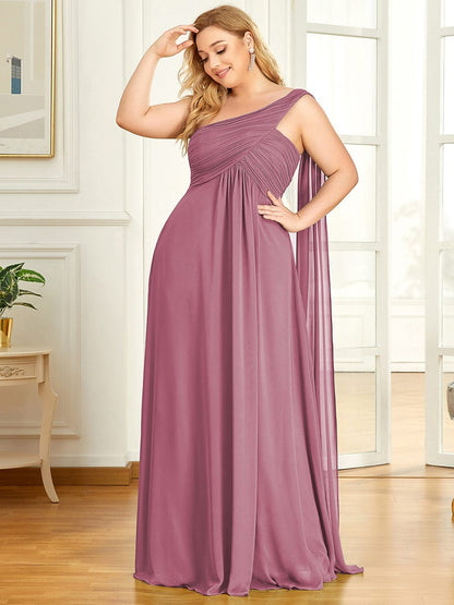 Custom Size Pleated One Shoulder Long Chiffon Evening Dress #color_Purple Orchid