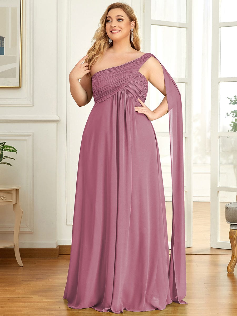 Custom Size Pleated One Shoulder Long Chiffon Evening Dress #color_Purple Orchid